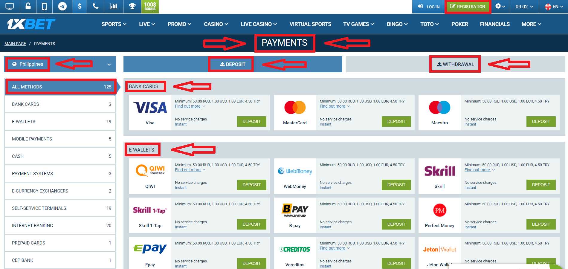 Payment Methods Supported by the 1 x Bet Mobile